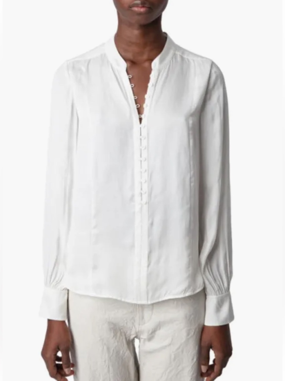 Zadig & Voltaire Twina Satin Blouse Judo White XS Button Front Designer Shirt